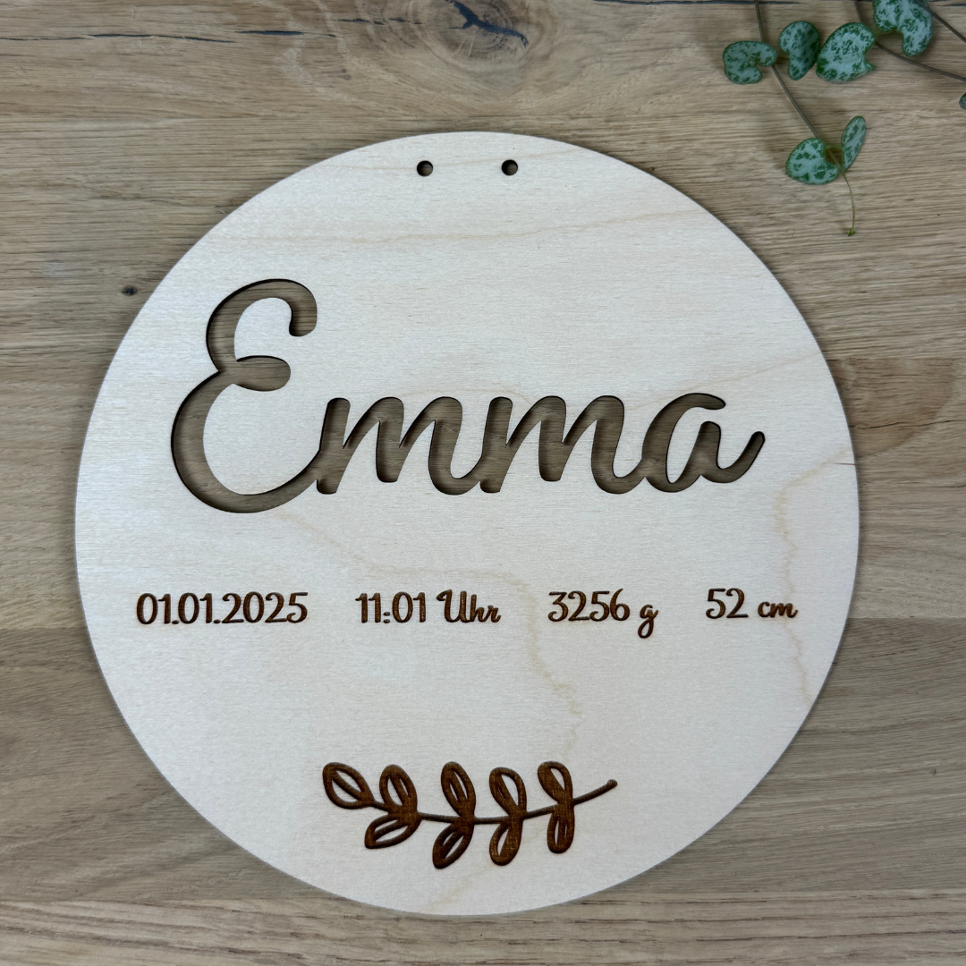 Geburtsschild Blätterzweig